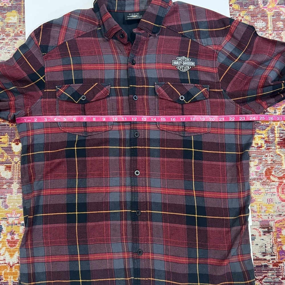Harley-Davidson Mens XL Red Plaid Flannel Long Sleeve Western Button Up Shirt - Picture 8 of 10